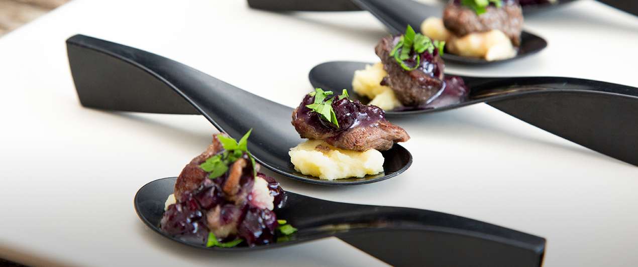 Braised beef and mashed potato with huckleberry sauce at Jackson conference